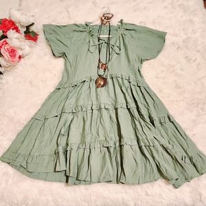Women's Dress Shabby Chic, Tiered with Ruffles, Green Sz Small